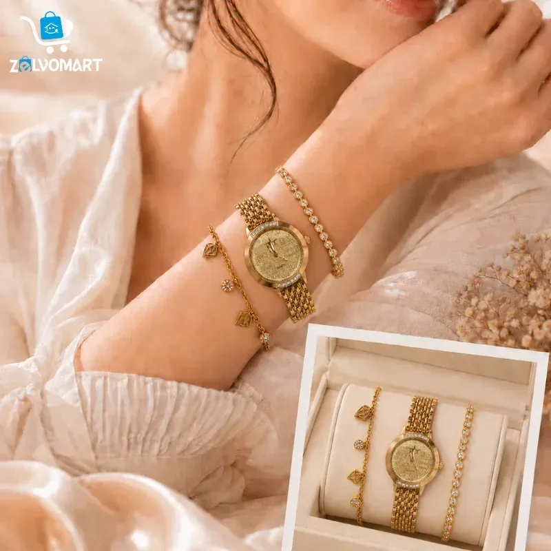 Double Bracelet Set with Watch, 3 Pieces
